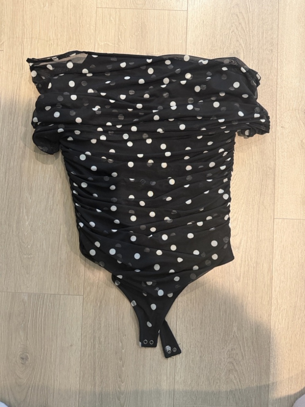 Abercrombie Black Polka Dot Ruched Bodysuit